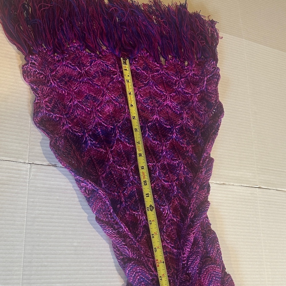 Purple pink and bluish knitted Mermaid Tail Blanket costume with fringe at ends - Picture 7 of 11